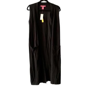 Catherine’s Black Sleeveless Open Front Duster Cardigan with Pockets Small NWT